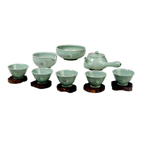 Gangjin Tamjin Celadon _Lacquered Celadon Lotus Tea Set for